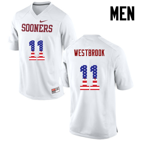 Men Oklahoma Sooners #11 Dede Westbrook College Football USA Flag Fashion Jerseys-White - Click Image to Close